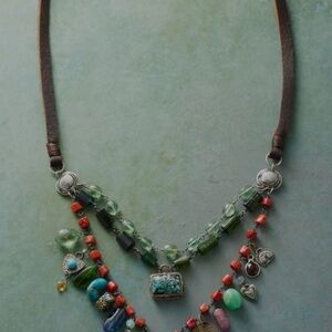 Jes Maharry Mystic moon layered sterling, 14k leather Necklace